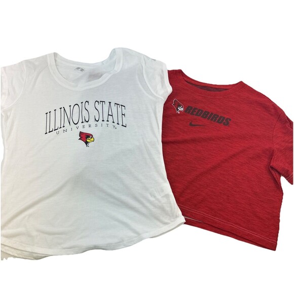Illinois State University Redbirds Womens T-Shirts Lot Of 2 Cropped Red Large - Picture 1 of 16